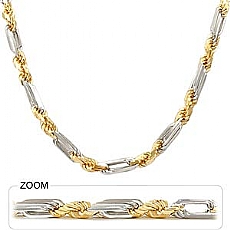 14k 2Tone Gold Mens Solid Figarope Milano Chain (6.50mm,24