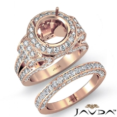 Diamond Engagement Ring Round Halo Pave Setting Bridal Set 14k Rose Gold (3.7Ct. tw.)