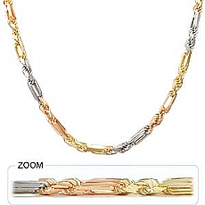 14k Tri Gold Men's Figarope Milano Chain (6.5mm,24