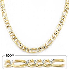 14k 2Tone Gold Mens Solid Figaro Link Chain Necklace (8.00mm,24