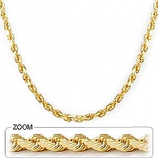 14k Yellow Gold Diamond Cut Rope Hip Hop Chain Mens Necklace (5.0mm,24