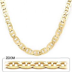 14k Yellow Gold Mens Solid Mariner Link Chain Necklace (10mm,24 inch,82.1gm)