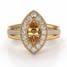 Halo Pave Diamond Engagement Marquise SemiMount Millgrain Ring 18k Gold Yellow  (0.92Ct. tw.)