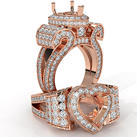 Heart Shape Diamond Engagement Ring Vintage Halo Setting 14k Rose Gold Semi Mount  (2.65Ct. tw.)