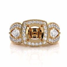 Cushion Diamond Engagement Halo 3 Stone Ring 14k Gold Yellow Semi Mount  (1.85Ct. tw.)