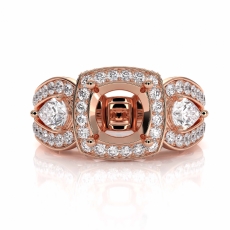Cushion Diamond Engagement Halo 3 Stone Ring 18k Rose Gold Semi Mount  (1.85Ct. tw.)