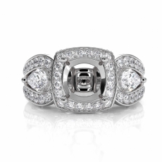 Cushion Diamond Engagement Halo 3 Stone Ring Platinum 950 Semi Mount  (1.85Ct. tw.)