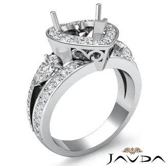 1.5Ct 3Stone Diamond Engagement Ring Halo Setting Platinum 950 Heart SemiMount