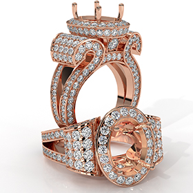 Vintage Oval Diamond Engagement Semi Mount Ring Halo Setting 14k Rose Gold  (2.6Ct. tw.)