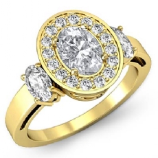 Filigree Halo Three Stone diamond Ring 18k Gold Yellow