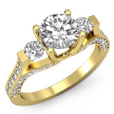 3 Stone Bar Set Sidestone diamond Ring 14k Gold Yellow