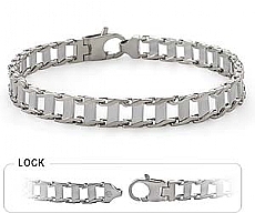 Mens 14K Solid White Gold Railraod Link Bracelet 8.25