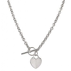 11g 14K White Gold Toggle Heart Rolo Link Necklace 16