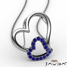 Accent Double Heart Pendant Necklace 14k W Gold Round Sapphire Gemstone 0.18Ct