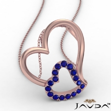 Accent Double Heart Pendant Necklace 14k Rose Gold Round Sapphire Gemstone <Dcarat>