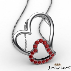 Accent Double Heart Pendant Necklace 14k White Gold Round Ruby Gemstone 0.18Ct