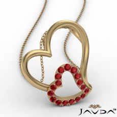 Accent Double Heart Pendant Necklace 14k Gold Yellow Round Ruby Gemstone <Dcarat>