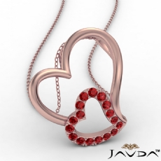 Accent Double Heart Pendant Necklace 14k Rose Gold Round Ruby Gemstone <Dcarat>