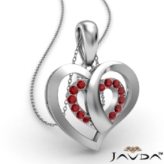 Round Ruby Gemstone Overlay Heart Pendant Necklace 14k White Gold 0.15Ct