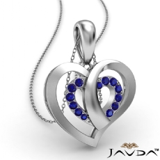 Round Sapphire Gemstone Overlay Heart Pendant Necklace 14k White Gold 0.15Ct