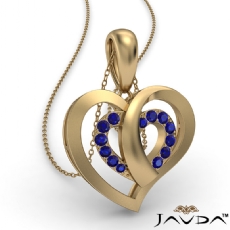 Round Sapphire Gemstone Overlay Heart Pendant Necklace 14k Gold Yellow <Dcarat>