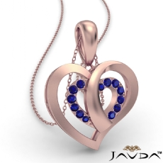 Round Sapphire Gemstone Overlay Heart Pendant Necklace 14k Rose Gold <Dcarat>