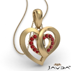 Round Ruby Gemstone Overlay Heart Pendant Necklace 14k Gold Yellow <Dcarat>