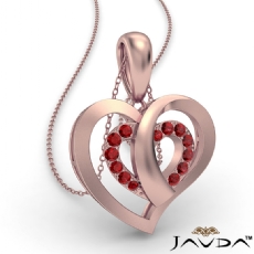 Round Ruby Gemstone Overlay Heart Pendant Necklace 14k Rose Gold <Dcarat>