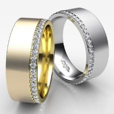 Matte Finish Offset Diamond Eternity Men's Wedding Band 18k Gold Yellow  (0.8Ct. tw.)