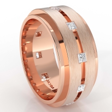 Center Grooved  Princess Diamond Eternity Men's Wedding Band 14k Rose Gold (0.7Ct. tw.)