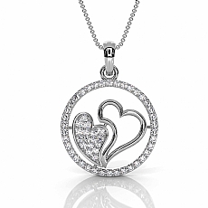 Lab Grown Diamond Double Heart Pendant 14K White Gold Love Jewelry 0.35 ctw.