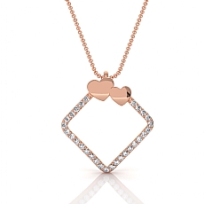 18k Rose Gold Lab Grown Diamond Double Heart Open Square Love Pendant  (0.15Ct. tw.)