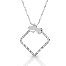 14K White Gold Lab Grown Diamond Double Heart Open Square Love Pendant 0.15 ctw.