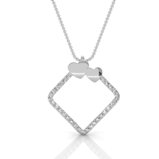 18k Gold White Lab Grown Diamond Double Heart Open Square Love Pendant  (0.15Ct. tw.)