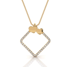 14k Gold Yellow Lab Grown Diamond Double Heart Open Square Love Pendant  (0.15Ct. tw.)