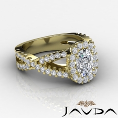 Halo Shared Prong Cross Shank diamond Ring 14k Gold Yellow