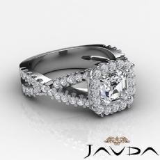 Halo Shared Prong Cross Shank diamond Ring 18k Gold White