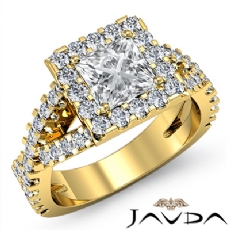 Halo Shared Prong Cross Shank diamond  18k Gold Yellow