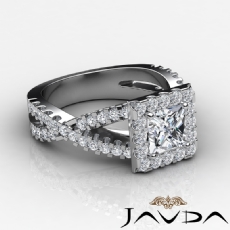Halo Shared Prong Cross Shank diamond Ring 14k Gold White