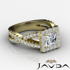 Halo Shared Prong Cross Shank diamond Ring 18k Gold Yellow