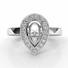 Diamond Engagement Pear Cut Semi Mount Pave Ring Setting 14k White Gold 1.55 Ct