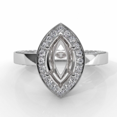 Marquise Semi Mount Diamond Engagement Pave Ring Setting 14k White Gold 1.5 Ct