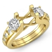 Round Diamond 3 Stone Engagement SemiMount Ring 14k Yellow Gold Prong Bar Setting 1Ct - javda.com 
