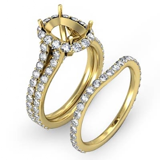 1.8Ct Cushion Diamond Semi Mount Engagement Wedding Ring Bridal Set 14k Gold Yellow