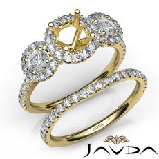 Halo Diamond 3 Stone Engagement Ring Bridal Set 14k Gold Yellow Semi Mount  (1.45Ct. tw.)