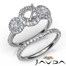 Halo Diamond 3 Stone Engagement Ring Bridal Set 14K White Gold Semi Mount 1.45Ct