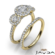3 Stone Halo Bridal Set Pave diamond Hot Deals 18k Gold Yellow