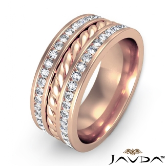 Rope Design Channel Men's Diamond Eternity Wedding Band 14k Rose Gold 1.75Ct