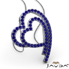 Shadowed Double Heart Sapphire Gemstone Pendant Necklace 14k W Gold 0.64Ct