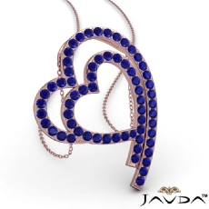Shadowed Double Heart Sapphire Gemstone Pendant Necklace 14k Rose Gold <Dcarat>
